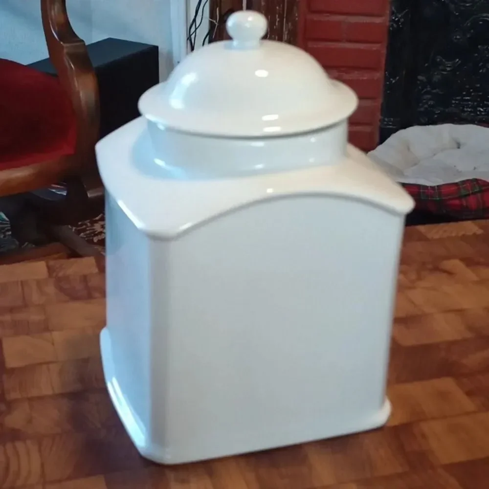 White ceramic canister, rubber seal top, brand new never used still in box